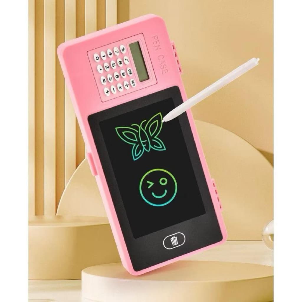 Kotak Pensil 3in1 Drawing Pad Kalkulator Papan Tulis LCD Pen Case
