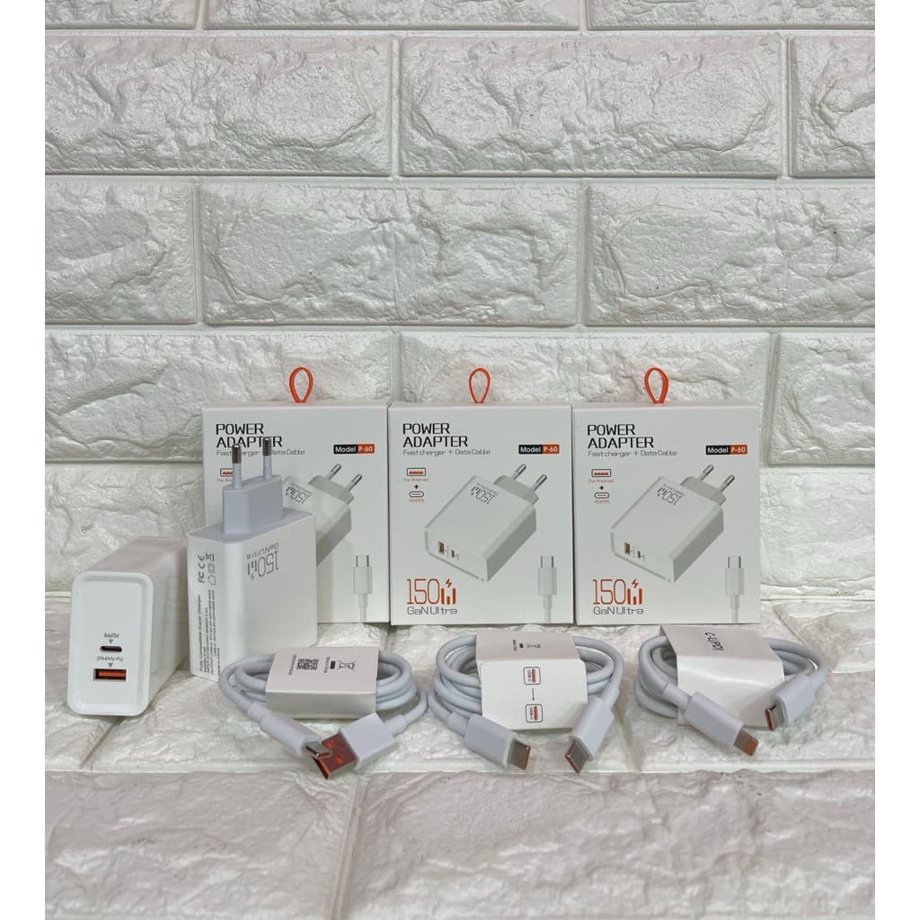 Charger Android Ori PD P60 Fast Charging 150W (2 Port) Type C dan iphone Casan Cepat