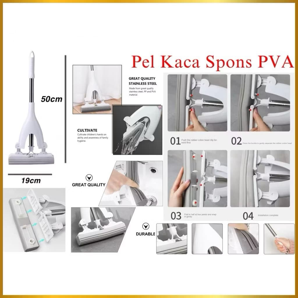 Alat Pel Kaca Dapur Spons PVA Alat Pel Pembersih Cleaning Mop Spons Tarik Serbaguna