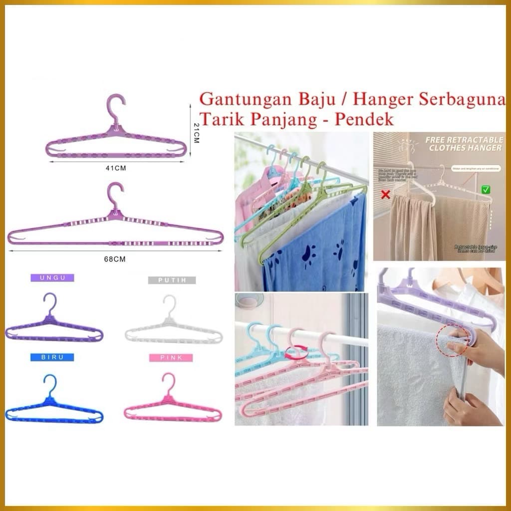 Gantungan Hanger Baju Tarik Panjang Pendek Gantungan Pakaian Handuk Serbaguna
