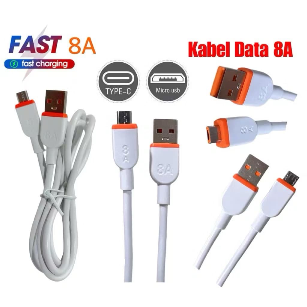 Kabel Data Charger Fast Charging 8A Micro V8 dan Type C Cas USB  Micro