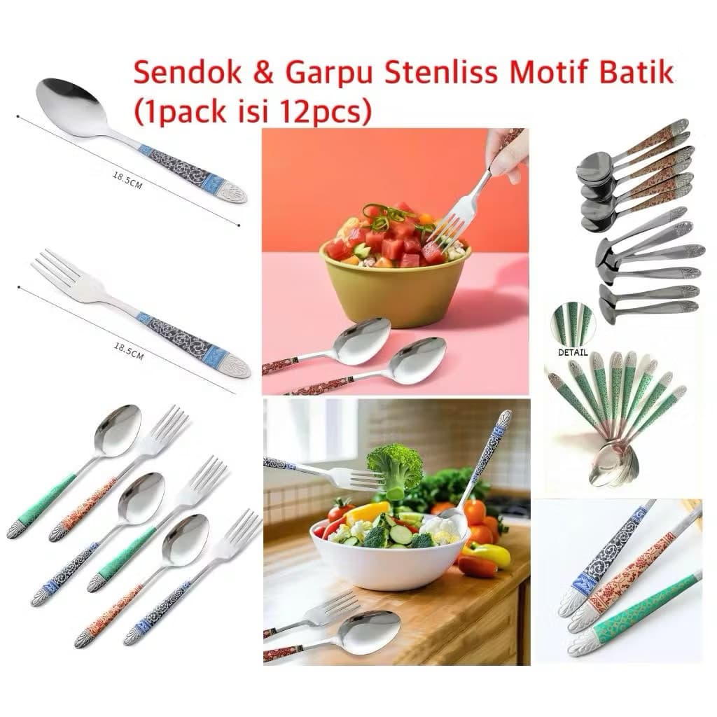Sendok Makan Motif Batik Stainless 1 Lusin Sendok Garpu Makan Batik Isi 12pcs Set Alat Makan