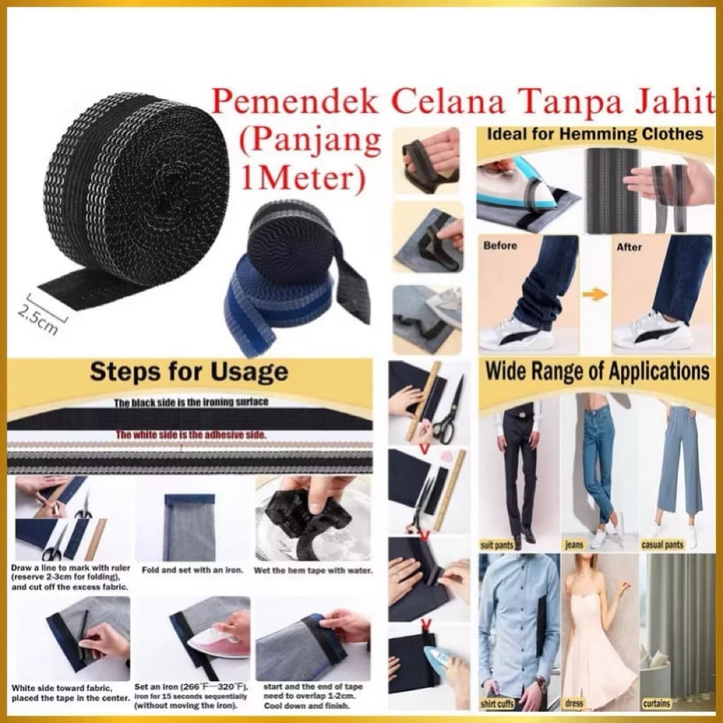 Pemendek Celana Tanpa Jahit Panjang 1 Meter Lem Celana Praktis Tanpa Jahit Shorten Pant