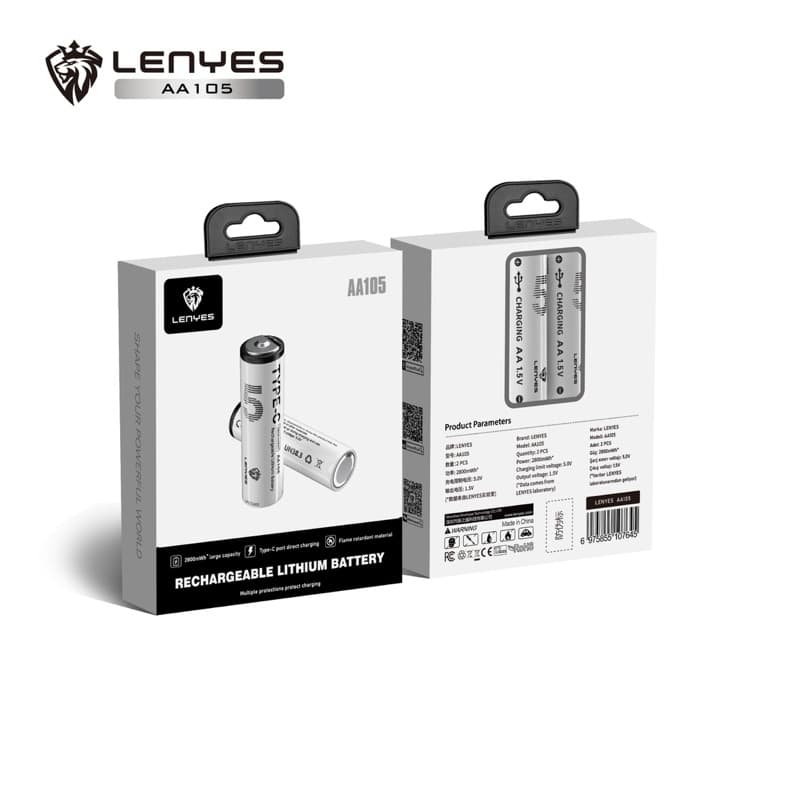 LENYES AA105 Baterai Charge isi Ulang AA 1.5V Rechargeable Lithium Battery 2800mWh Batu Batree