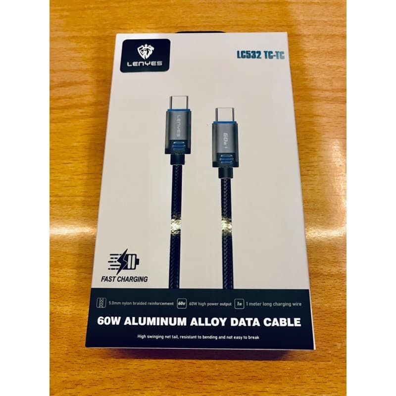 Kabel Data LENYES LC532 60W  Fast Charging Type C To Type C Data Cable Charger Braided Nylon 1 Meter