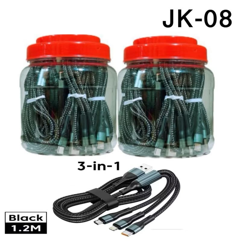 Kabel Data 3in1 JK-08 1,2Meter Toples isi 10pcs Support Fast Charging