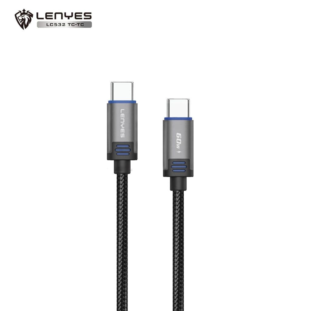 Kabel Data LENYES LC532 60W  Fast Charging Type C To Type C Data Cable Charger Braided Nylon 1 Meter