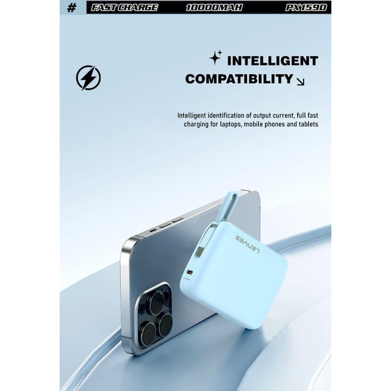 Powerbank LENYES PX159D super mini Powerbank 10.000Mah Fast Charging 22.5W Built In Cable Type C Output