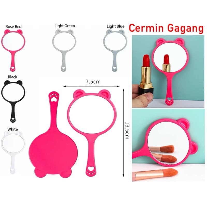 Cermin Bulat Gagang Cermin Kaca Genggam Rias Make Up Motif Lucu Portable