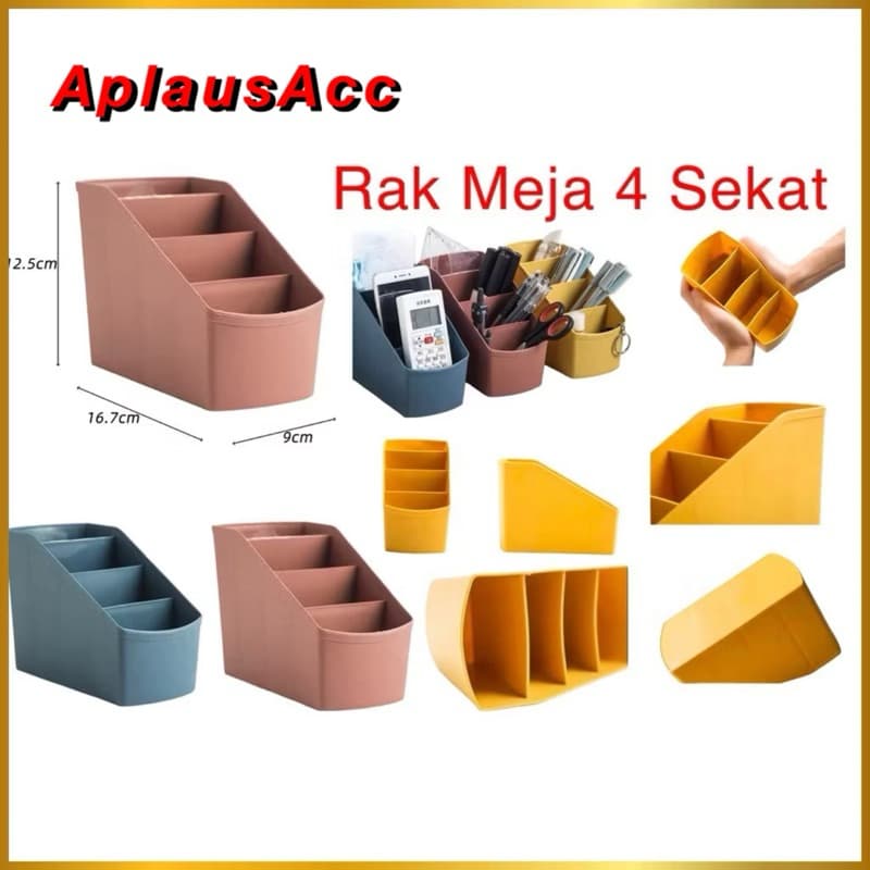 Rak Meja Kantor Mini 4 Sekat Aksesories Rak Organizer Tempat Penyimpanan Alat Tulis Serbaguna