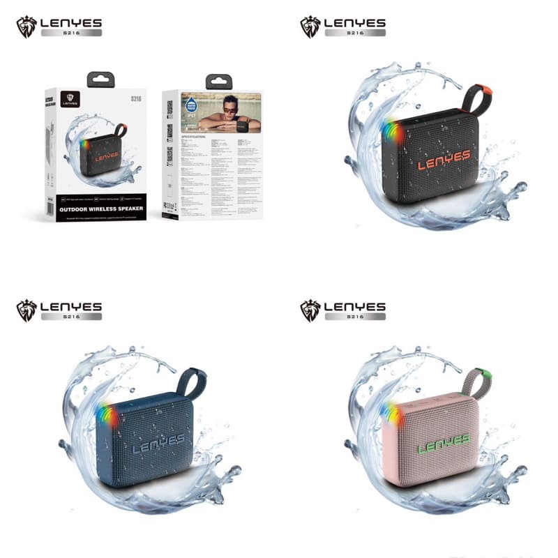 LENYES S216 Wireless Speaker Bluetooth 5.3 Portable Waterproof IPX7 RGB Light Musik Box TWS