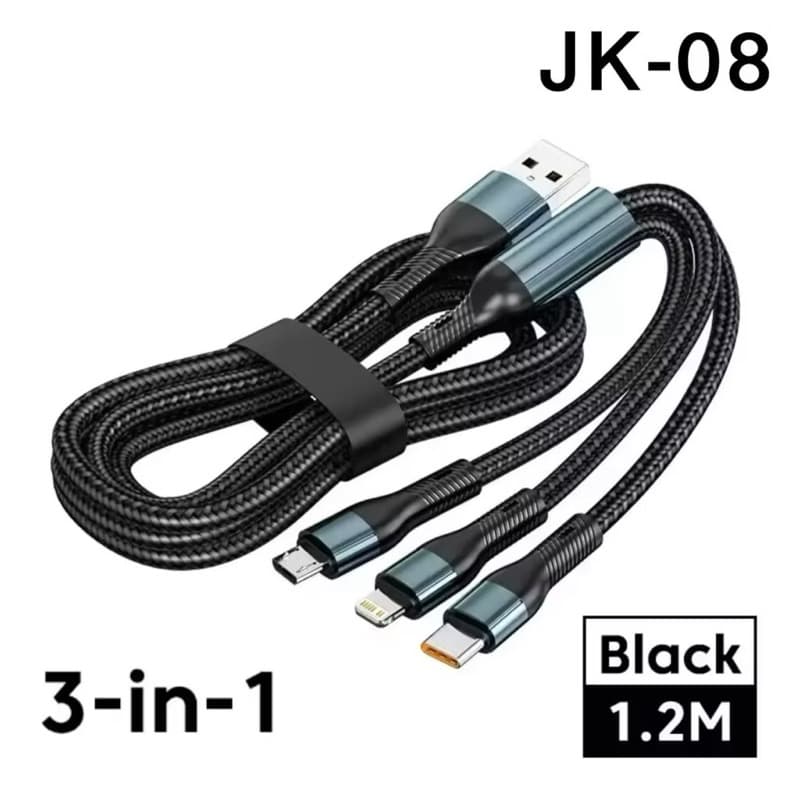 Kabel Data 3in1 JK-08 1,2Meter Non Pack Support Fast Charhing