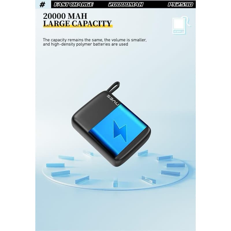 Powerbank 20.000Mah LENYES PX259D Super Mini Fast Charging 22.5W Built In Cable Type C Output