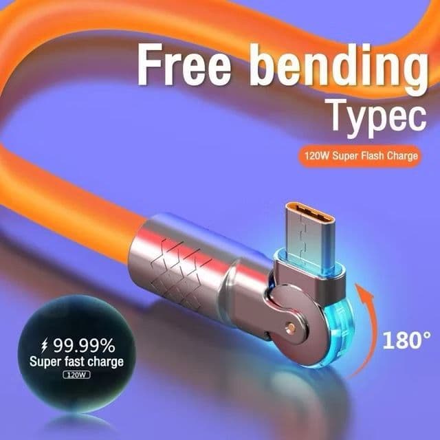 120W Kabel Data Fast Charging Putar /Rotasi 6A USB Data Type C Micro Lightning Original High Quality