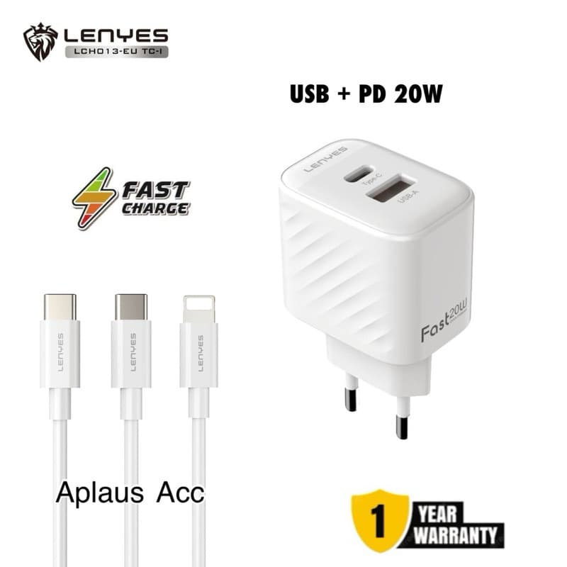 Lenyes Charger Ori PD 20W LCH-013 Type C Iphone Dual Output PD + USB Fast Charging Casan Cepat Original