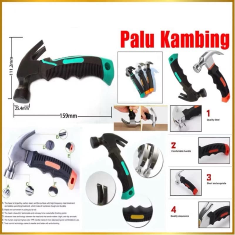 Palu Kambing Mini Gagang Fiber Pixel Tool Palu Perkakas Mini Claw Hammer