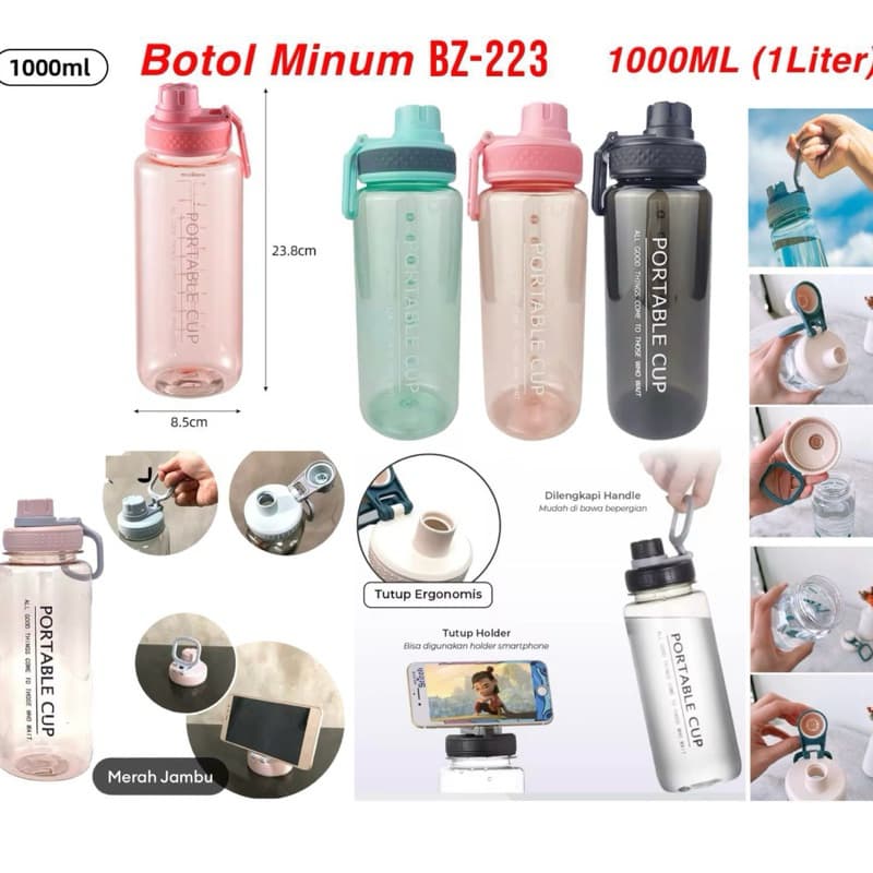 Botol Minum Olahraga 1 Liter BZ-223 Botol Minum Jumbo 1000ML Transparan BPA Free