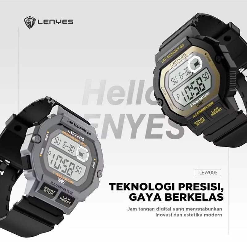 LENYES LEW005 Jam Tangan Pria Wanita Digital Tahan Air Sport Watch Resin 3ATM Waterproof