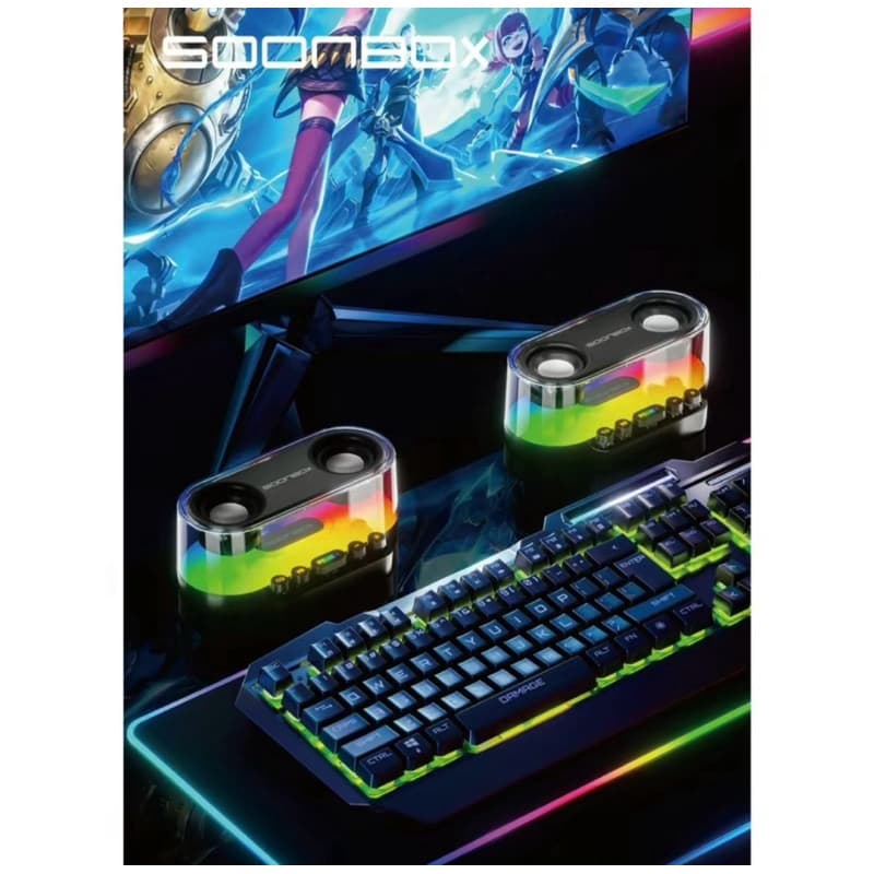 Soonbox S302 Speaker Tranparan 10W Bluetooth 5.3 Suara 360 LED Bass Sound Mechanical Button Tombol