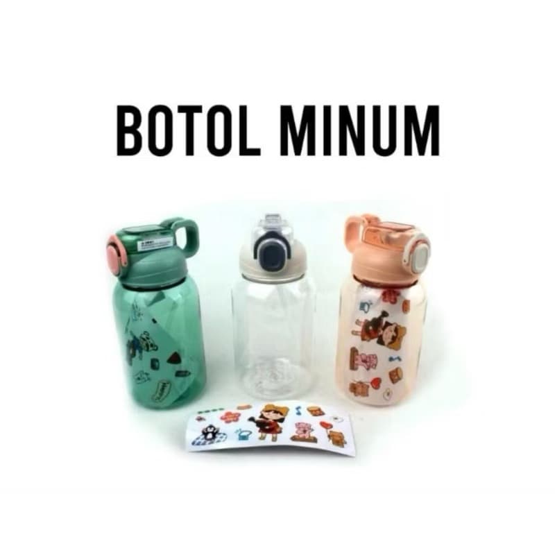 Botol Minum Anak BZ-284 Botol Minum 600ML Transparan Karakter Lucu Free Stiker
