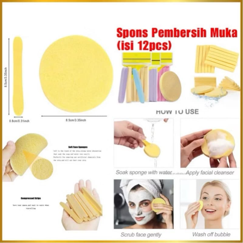 Spons Pembersih Muka Isi 12pcs Sponge Stik Kentang Cuci Muka Facial Face Wash Serbaguna