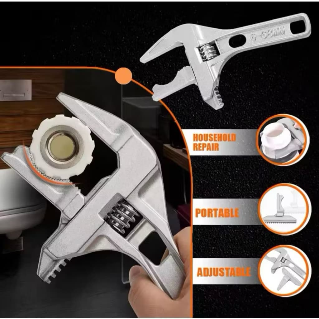 Kunci Inggris Silver 6-68mm Universal Adjustable Wrench Alat Kunci Pipa Multifungsi