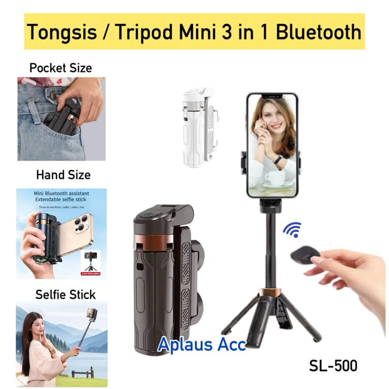Tongsis Tripod Bluetoot Mini Selfie Stick Tripod WINSI SL500 Bluetooth Tripod Selfie Stick Portable Remote dan Lampu Sorot Bluetooth Selfie Stick Tripod Super Mini for Smartphone Tripod Tongsis