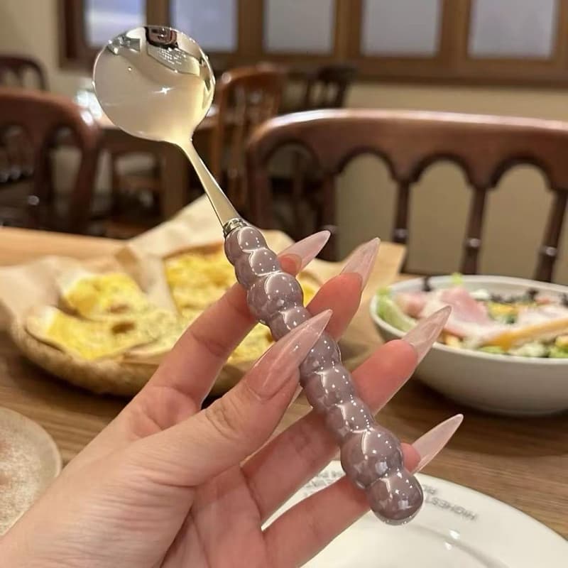 Sendok Stainless Steel Gagang Mutiara Sendok Pearl Cutlery Aesthetic Perlengkapan Makan