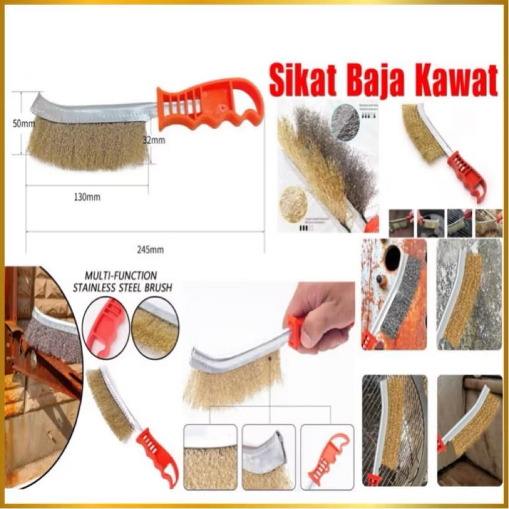 Sikat Baja Kawat Lengkungan Kuningan Anti Karat Steel Wire Hand Brush Serbaguna