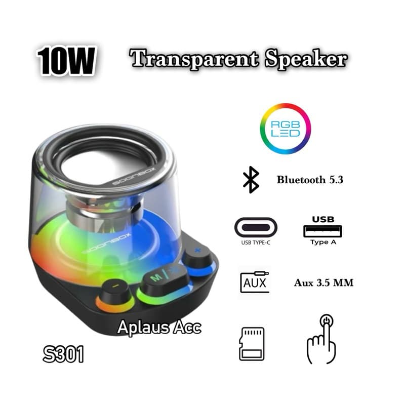 SOONBOX S301 Mini Speaker Bluetooth Portable 5.3 Wireless 10W Bass HifI 360 Sound + LED Light Mechanical Button