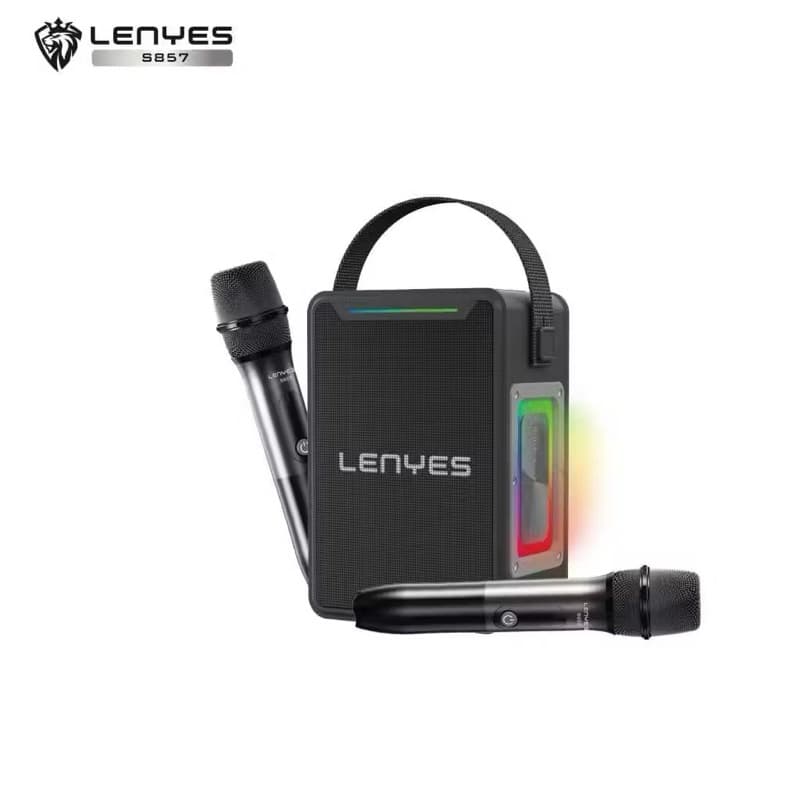 LENYES S857 150W KTV Wireless Speaker + Microphone Karaoke Bluetooth 5.3 Portable RGB Light DSP High Power TWS