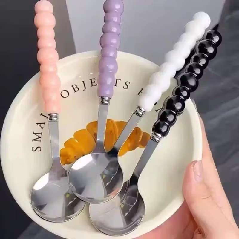 Sendok Stainless Steel Gagang Mutiara Sendok Pearl Cutlery Aesthetic Perlengkapan Makan