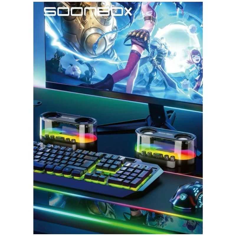 Soonbox S302 Speaker Tranparan 10W Bluetooth 5.3 Suara 360 LED Bass Sound Mechanical Button Tombol