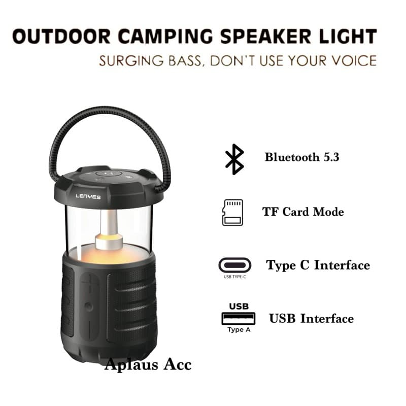 LENYES S230 15W Outdoor Camping Lamp Wireless Speaker Bluetooth 5.3 Portable LED Lampu Tidur TWS