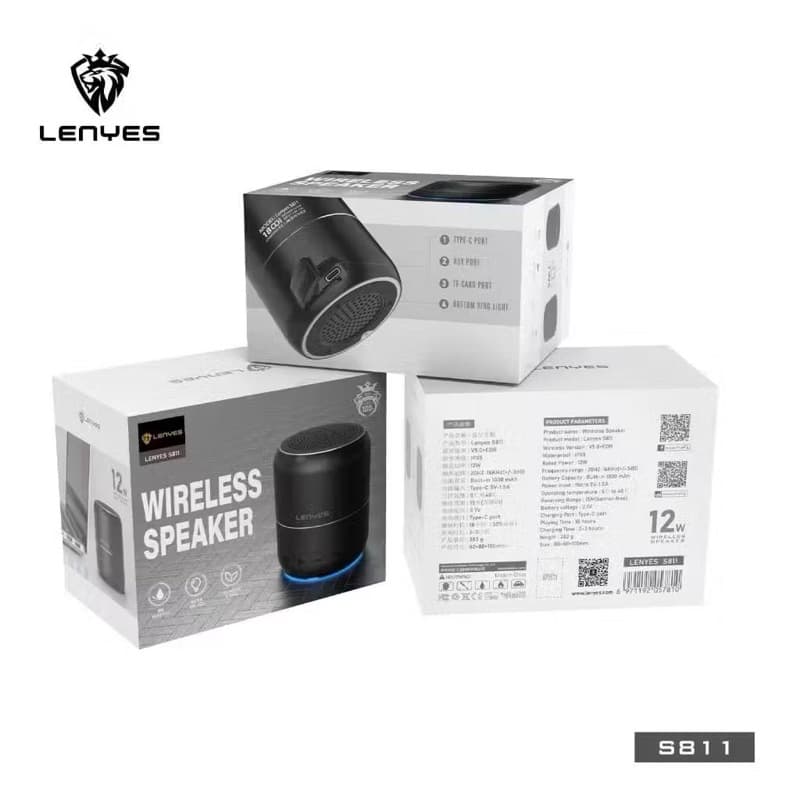 LENYES S811 12W Mini Wireless Speaker Bluetooth 5.0 Portable Waterproof IPX5 Lampu LED TWS