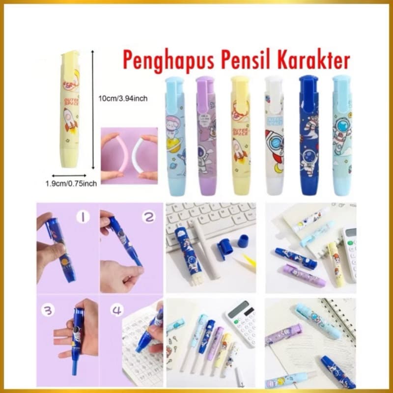 Penghapus Pensil Mekanik Karakter Kartun Lucu Mechanic Eraser Pencil Serbaguna