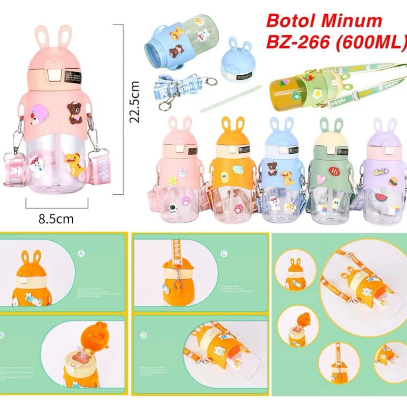 Botol Minum Anak Rabbit BZ-266 Botol Minum 600ML Karakter Lucu Free Stiker BPA Free