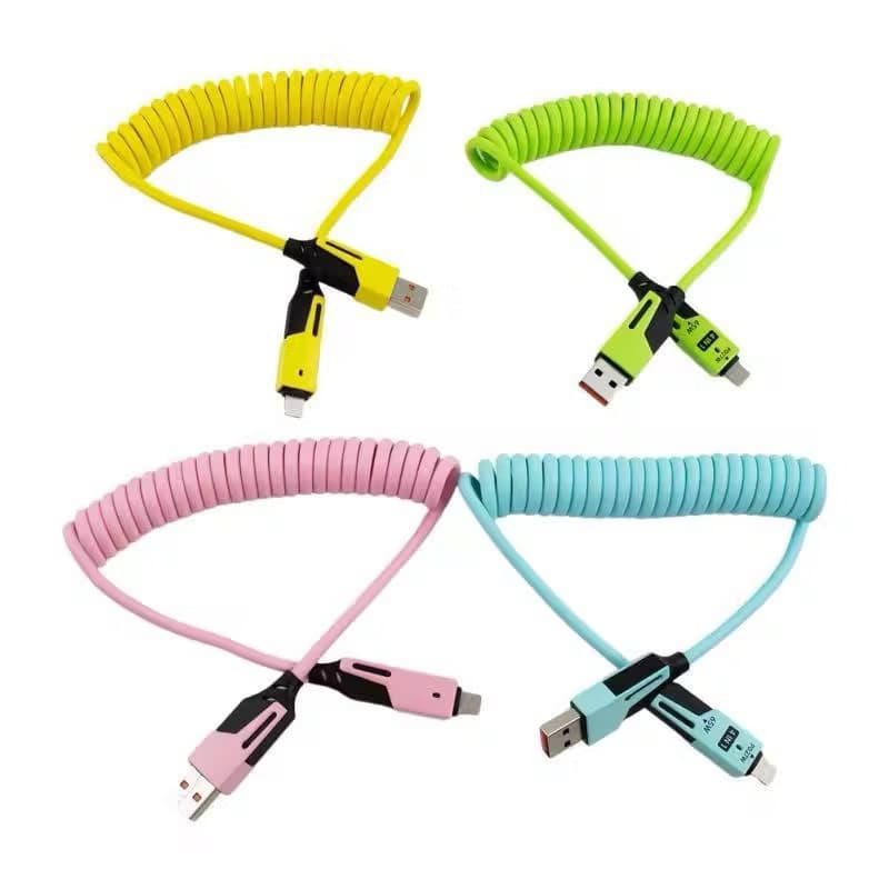 Kabel Data Spring 4in1 Macaron Kabel Data Lilit Spiral Silicone Fast Charging Serbaguna