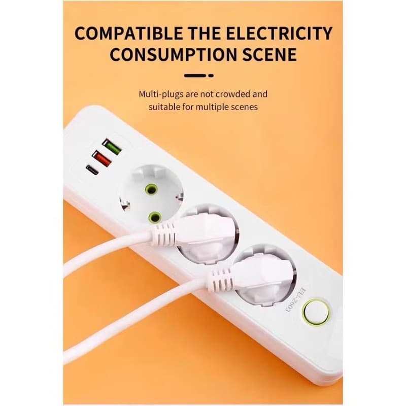 Stop Kontak Colokan Listrik EU-2603U 2M Stop Kontak 3 Socket 2 USB 1 Type C Terminal Listrik On Off