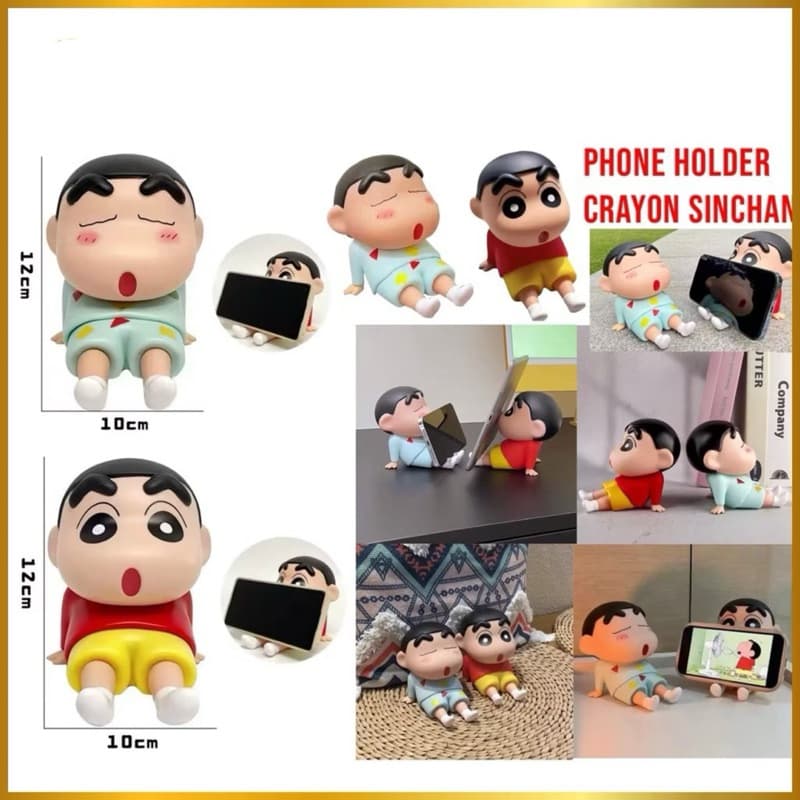 Phone Holder Crayon Shinchan Figure Toys Holder Pajangan Meja Lucu Lazy Santai