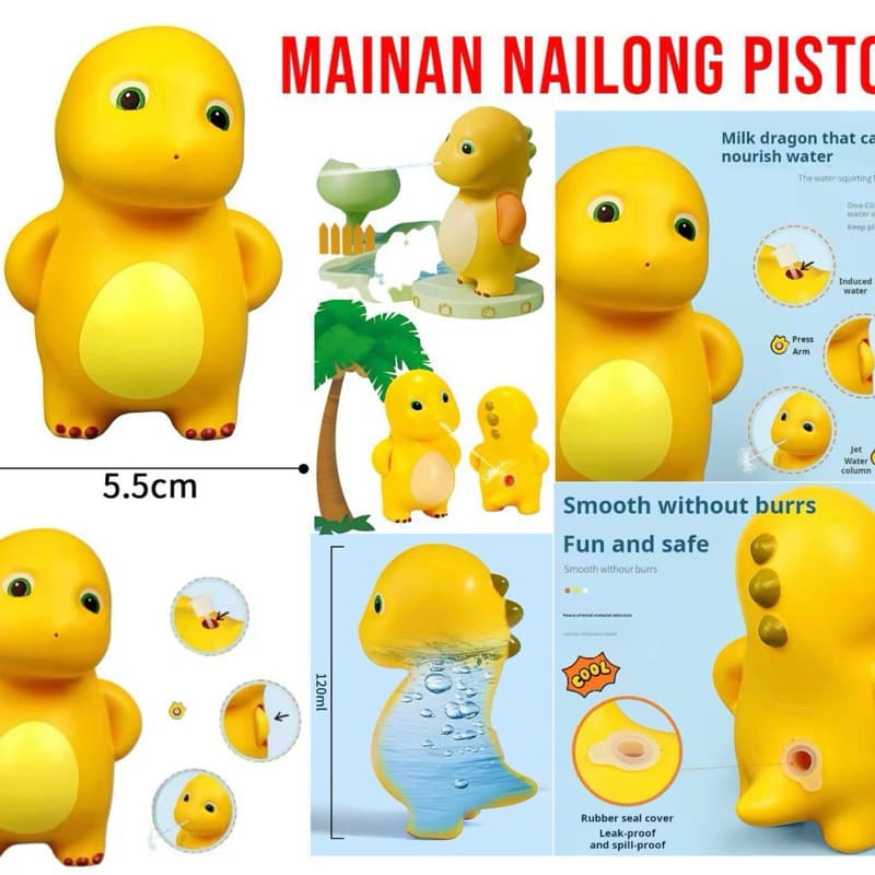Mainan Nailong Pistol Semprotan Air Dino Kuning Water Gun Mainan Nailong Berenang