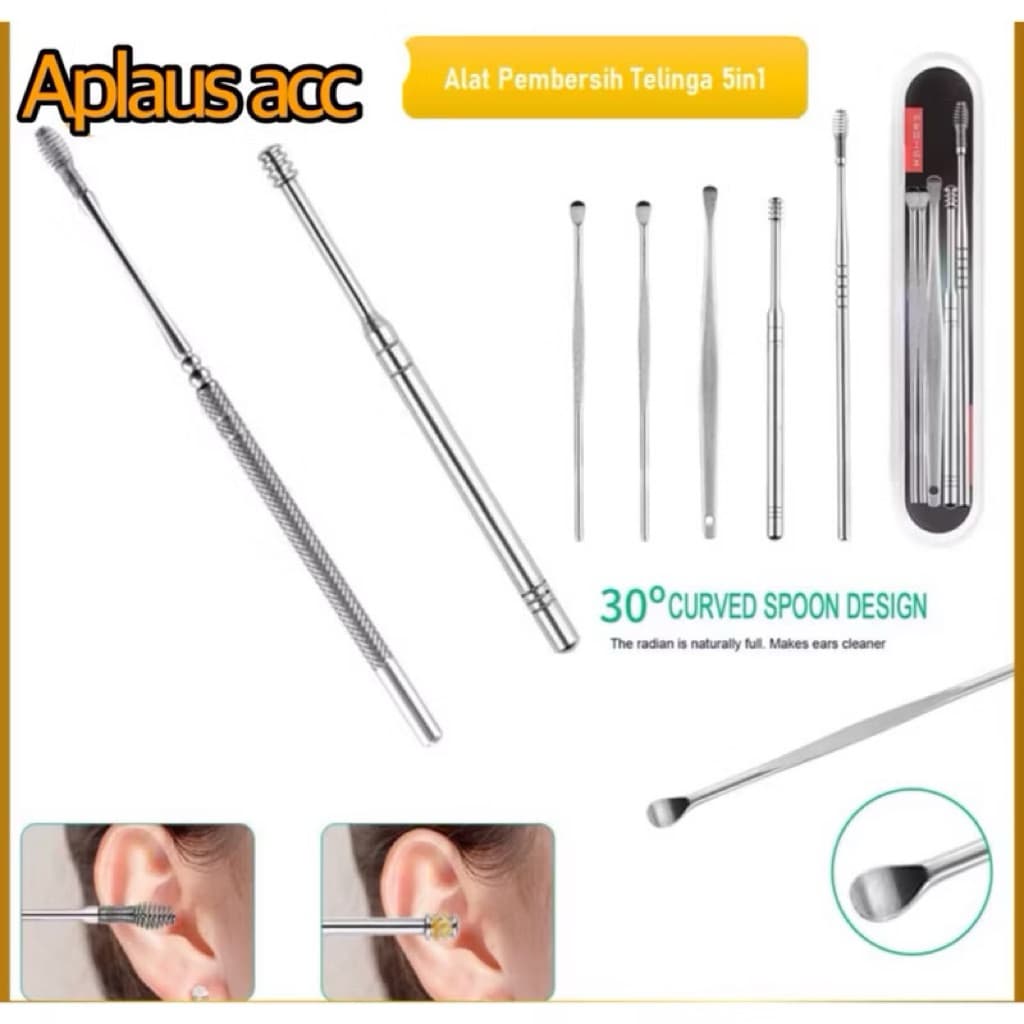 (GROSIRAN) Alat Pembersih Telinga 5in1 Stainless alat korek Kuping Ear wax