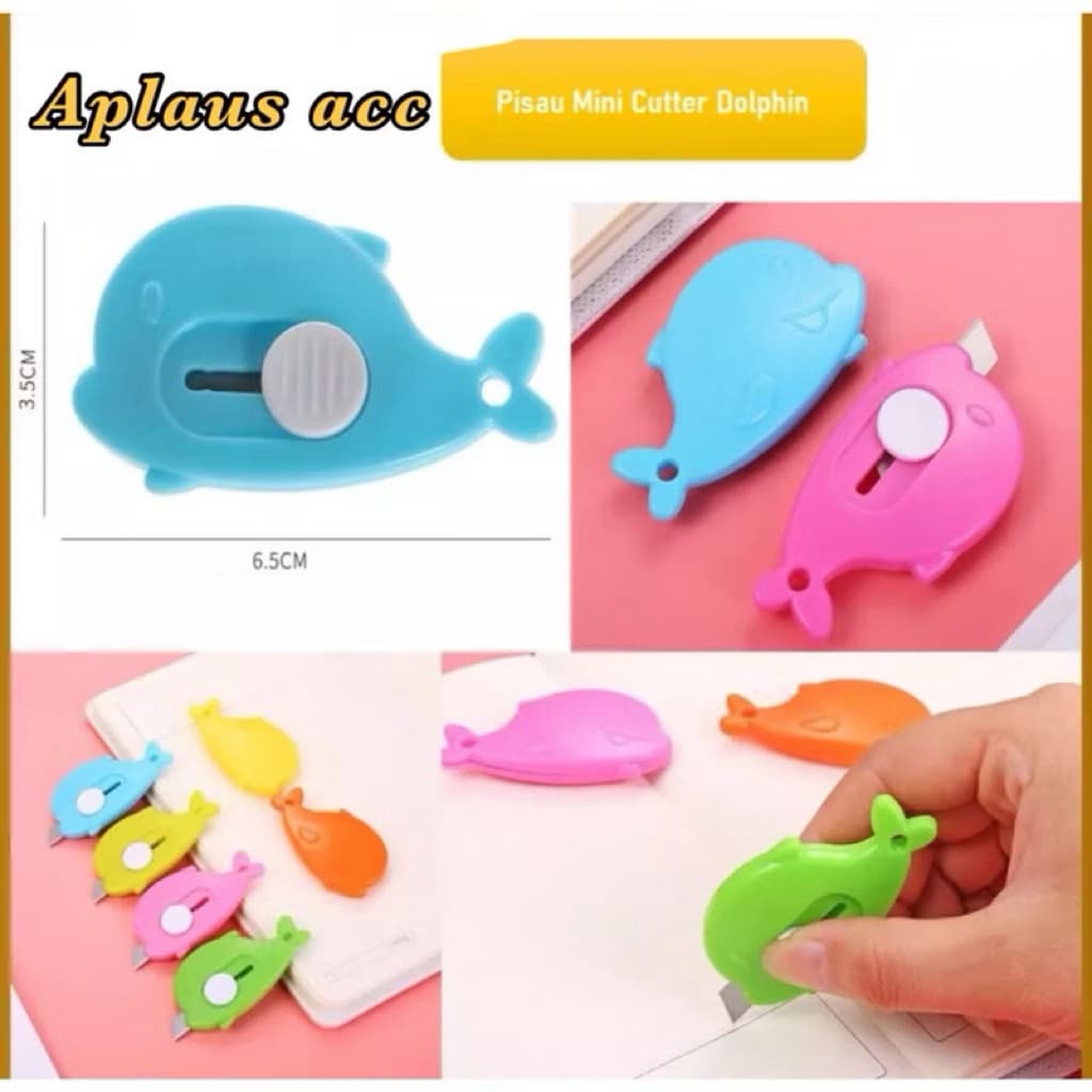(GROSIRAN) Cutter Mini Motif Dolphin Pisau Kecil Model Dolphin Alat Bantu Buka Paket Serbaguna