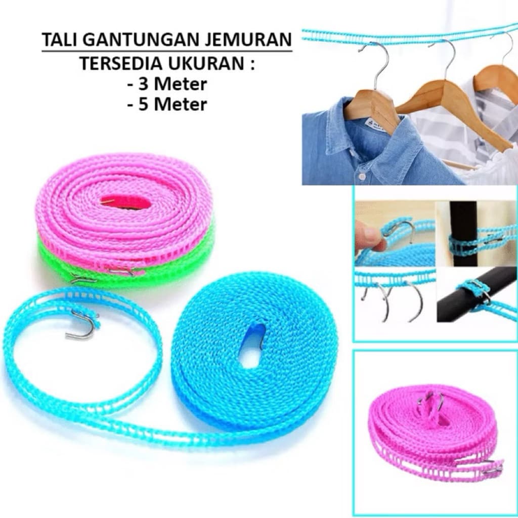 (GROSIRAN) Tali Jemuran Baju + Hook Anti Jatuh Anti Slip