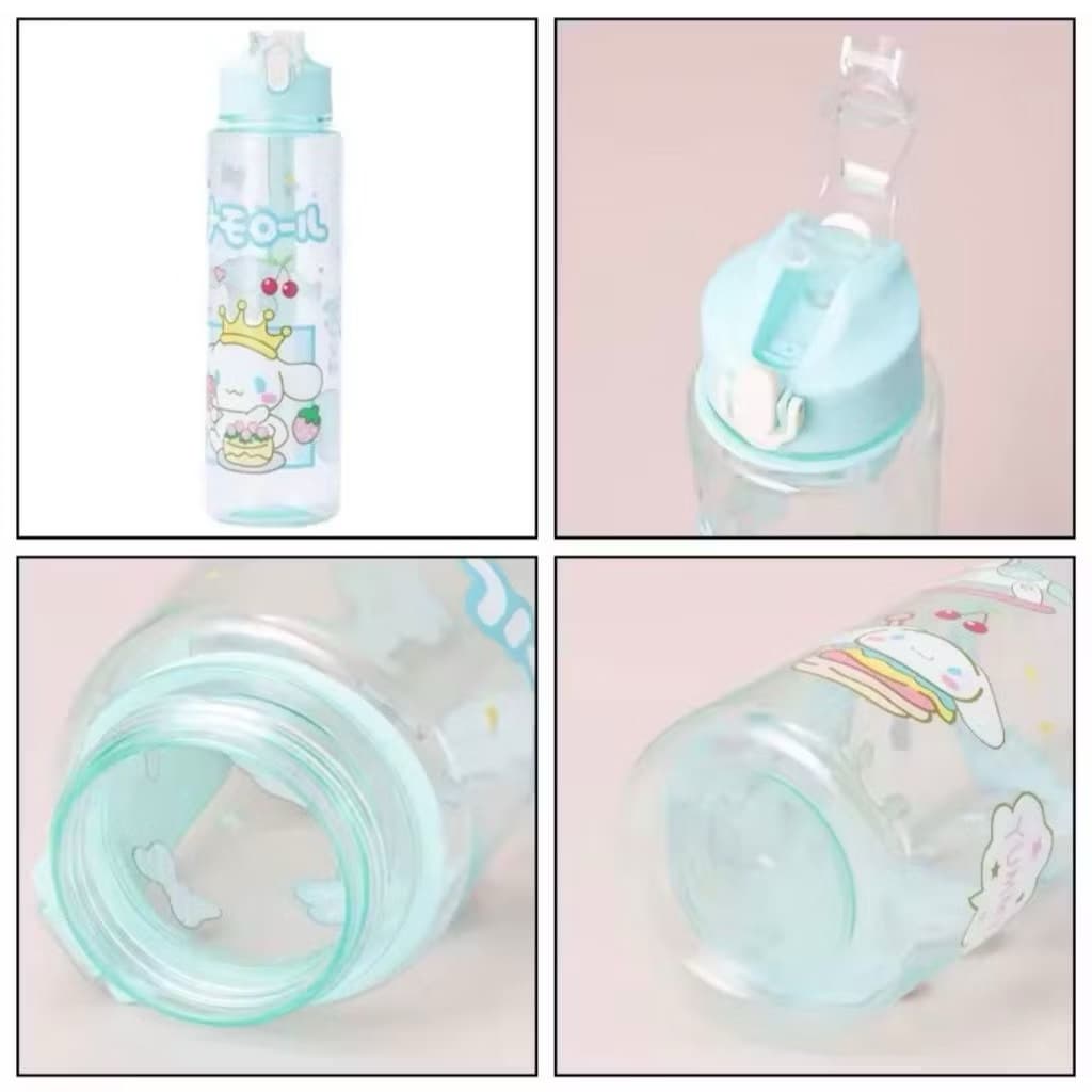 Botol Minum Anak Sanrio Lucu 900ml Botol Minum + Sedotan Bening Dengan Tali Tangan BPA Free