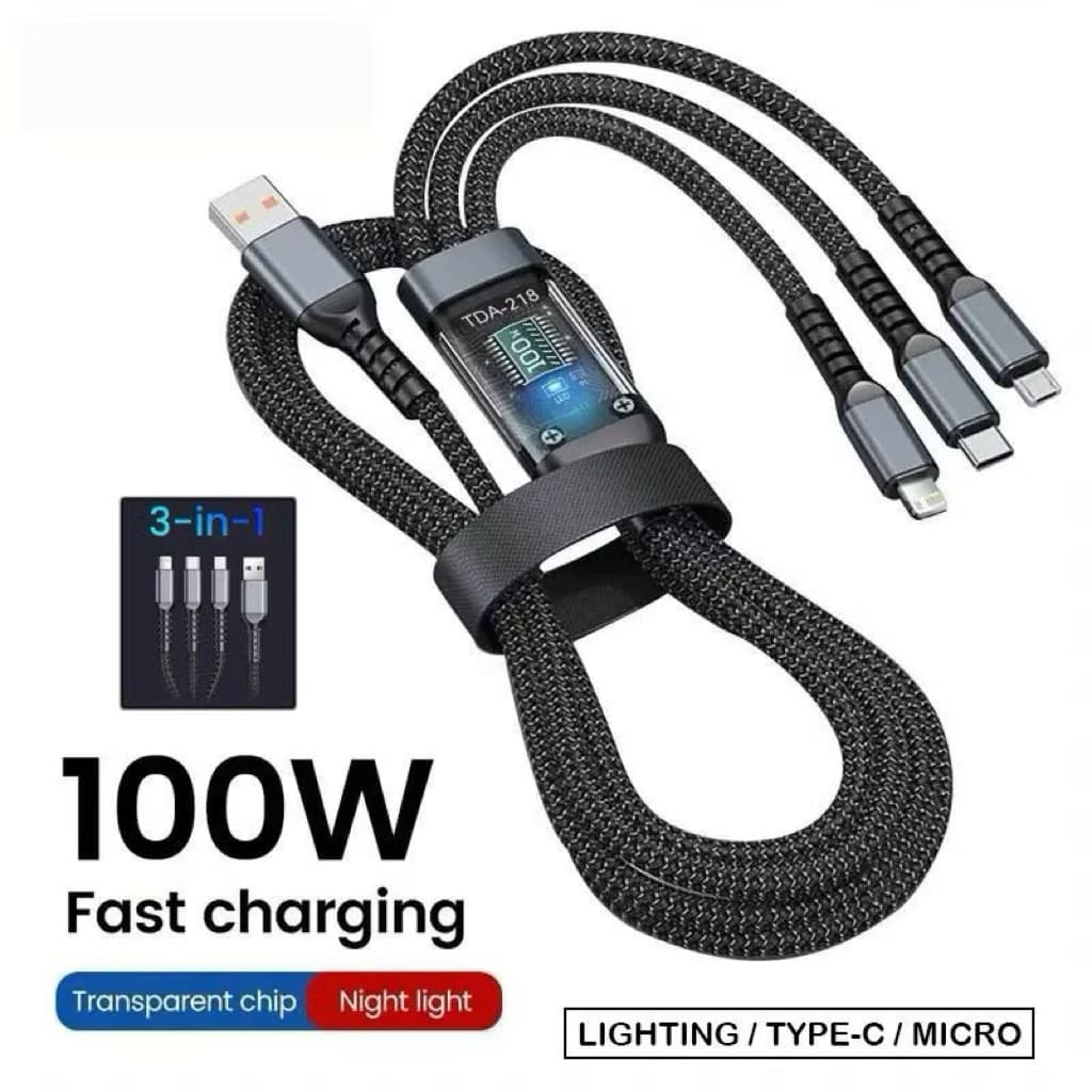 (GROSIRAN) Kabel Data Charger 3 in 1 Fast Charging 100W JK-07 USB Micro Type C Lightning Cable 3in1 Best Quality