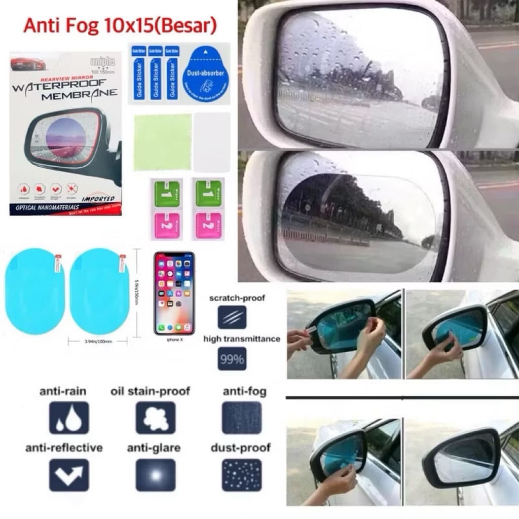 (GROSIRAN) Sticker Anti Fog Spion Mobil Anti Embun / Air isi 2 pcs Bentuk Oval