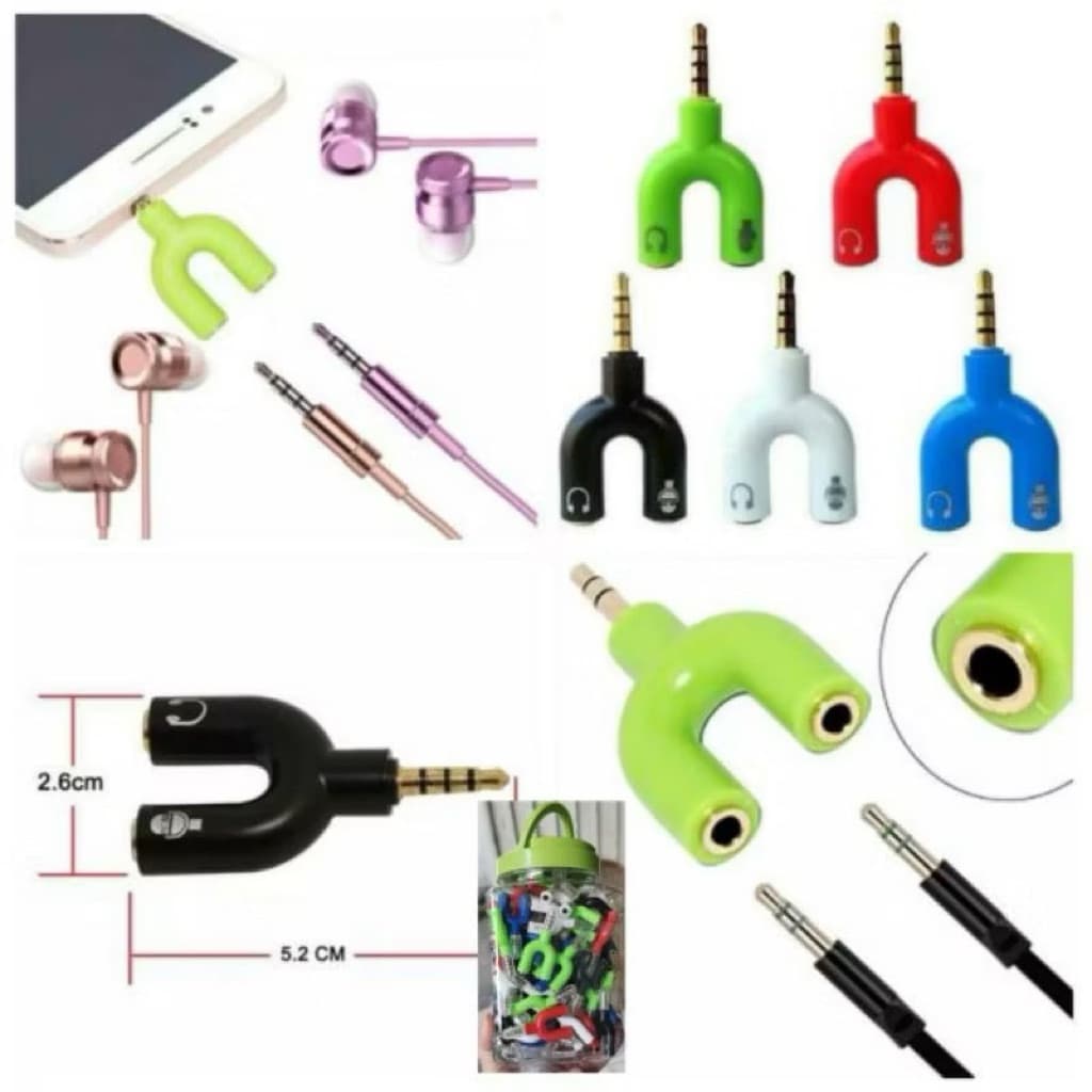 Audio spliter U / jack audio Y spliter U aux 35 mm ke audio headset & mic splite Murah