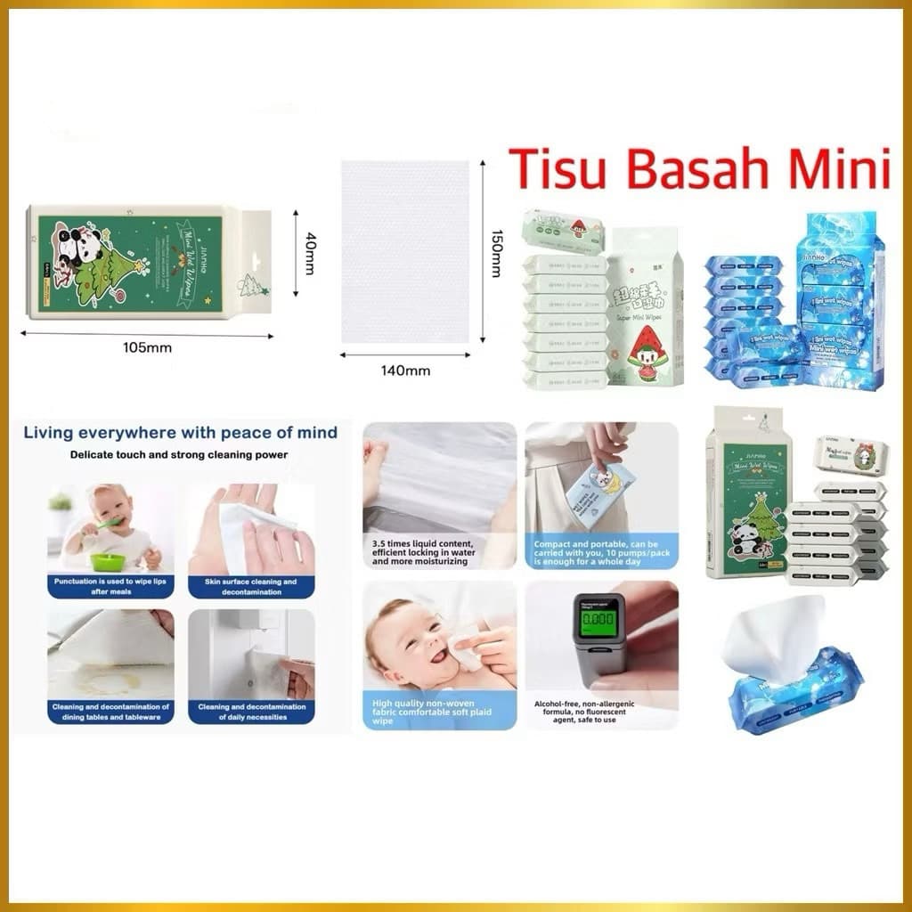 (GROSIRAN) Tisu Basah Mini Anak 8in1 Travel Size 1 Pack Isi 8 Bungkus Tissue Basah Motif Lucu Non Alkohol Portable