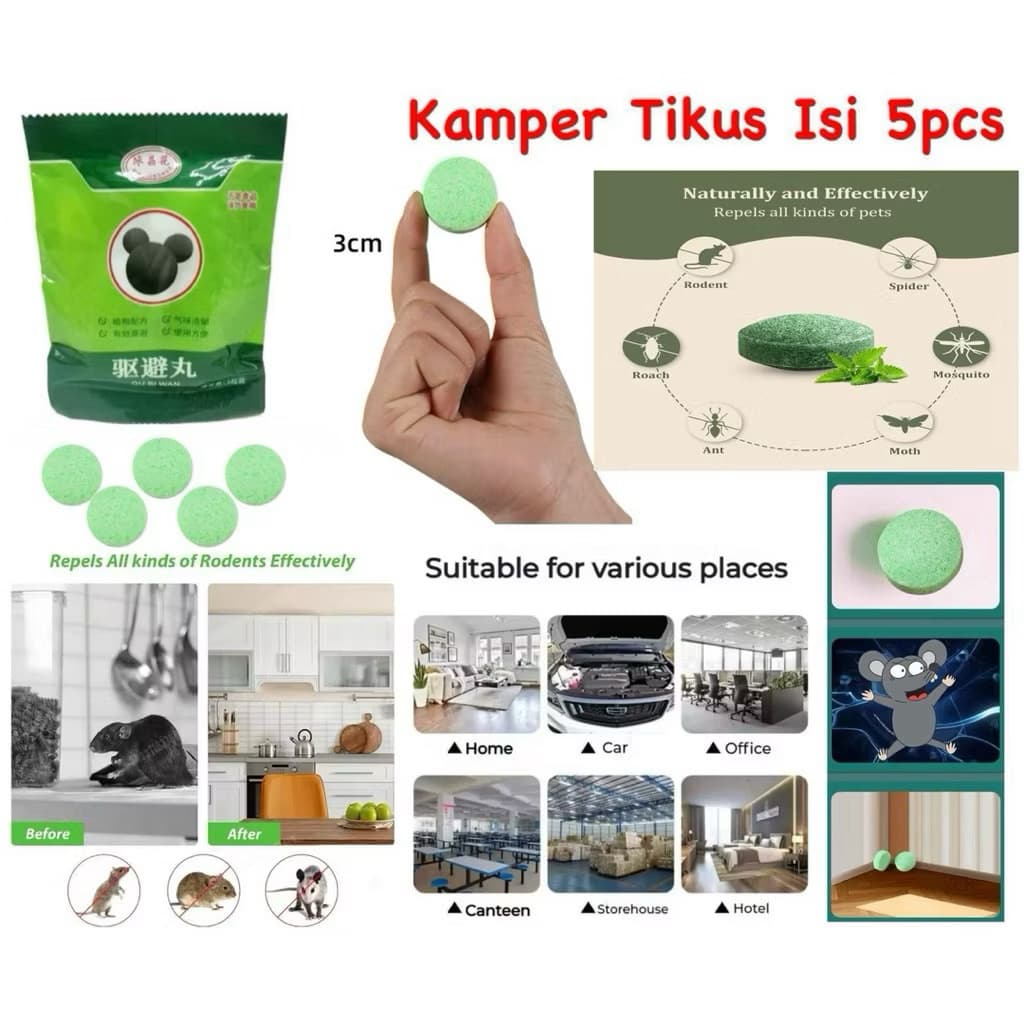 (GROSIRAN2) Kamper Tikus Isi 5pcs Kapur Barus Pengusir Tikus Kecoa Serangga Pil Kamper Anti Serangga Tahan Lama